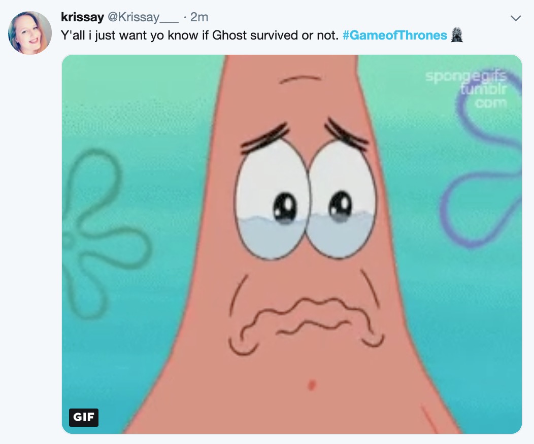 Game of Thrones memes - Battle for Winterfell - teary eyed cartoon - krissay 2m Y'all i just want yo know if Ghost survived or not. spongeants unidir Cd Gif