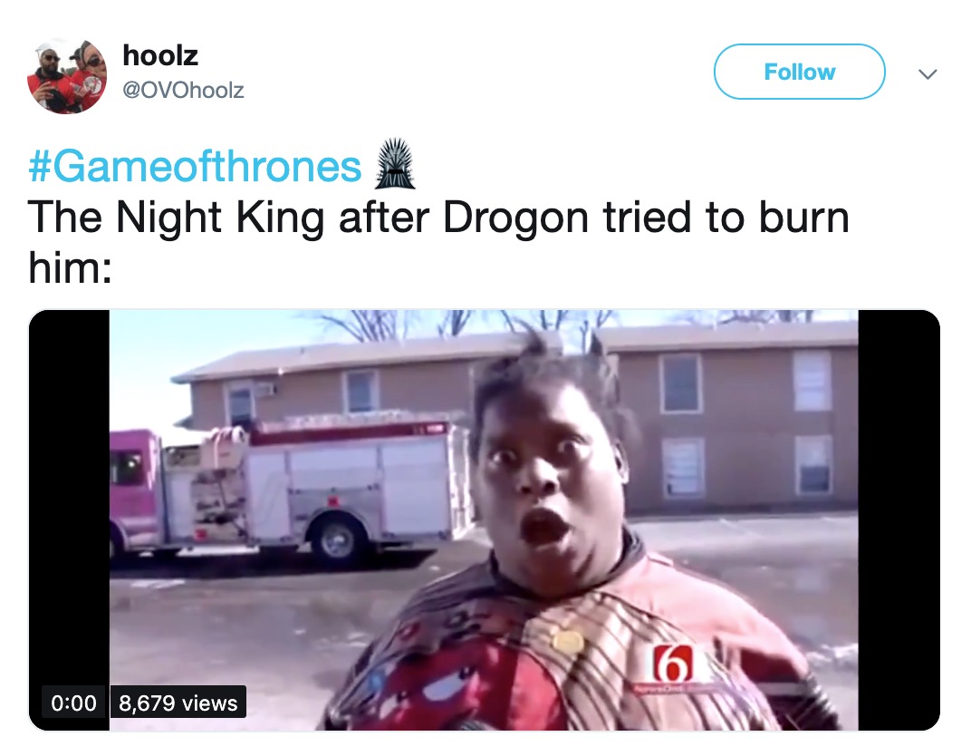 Game of Thrones memes - Battle for Winterfell - bank those motes meme - hoolz v The Night King after Drogon tried to burn him 8,679 views