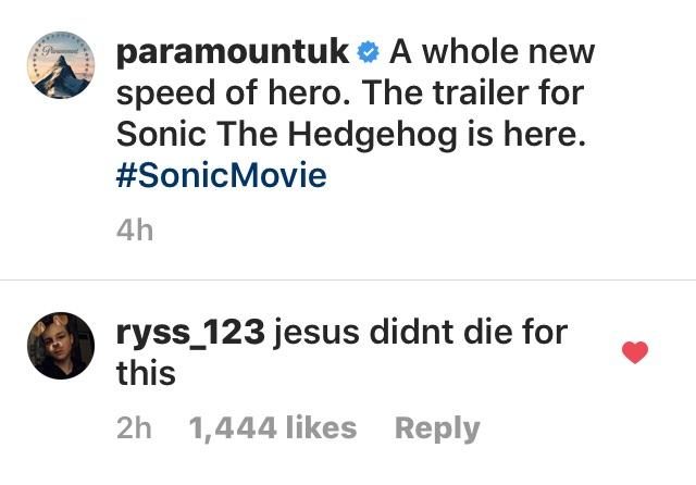 Sonic The Hedgehog Movie Meme -paramountuk A whole new speed of hero. The trailer for Sonic The Hedgehog is here. 4h ryss_123 jesus didnt die for this 2h 1,444