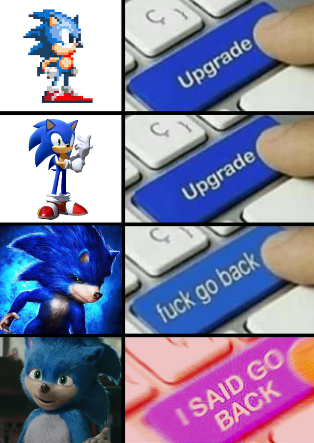 Sonic The Hedgehog Movie Meme Upgrade Upgrade fuck go back I Said Go Back