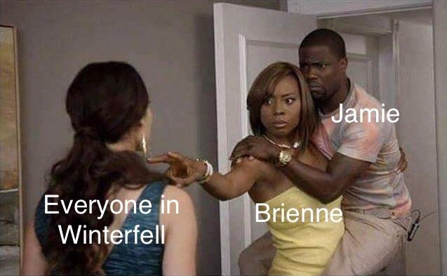 Game of Thrones memes - umbrella academy memes - Jamie Everyone in Winterfell Brienne