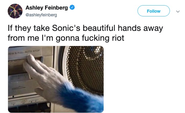 meme Sonic Movie Redesign memes - multimedia - Ashley Feinberg If they take Sonic's beautiful hands away from me I'm gonna fucking riot hew Fl Auto Stop