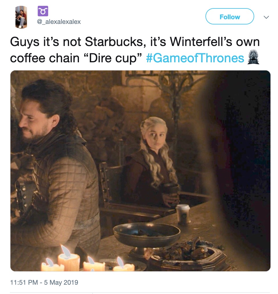 Game of Thrones Starbucks Cup - human behavior - Guys it's not Starbucks, it's Winterfellis own coffee chain "Dire cup