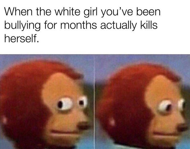 Offensive Meme - When the white girl you've been bullying for months actually kills herself.