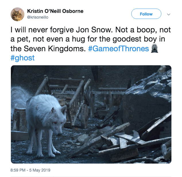 Ghost meme game of thrones - Jon Snow - Kristin O'Neill Osborne I will never forgive Jon Snow. Not a boop, not a pet, not even a hug for the goodest boy in the Seven Kingdoms. &