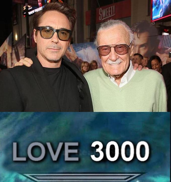 Avengers Endgame I Love You 3000 meme - robert downey jr and stan lee - Love 3000