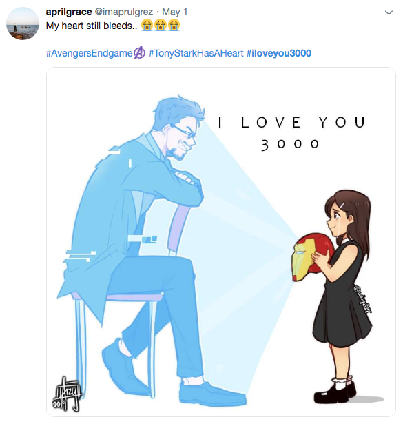 Avengers Endgame I Love You 3000 meme - drawing of tony stark and little girl