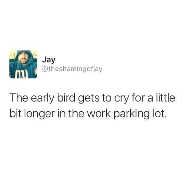 graphics - Jay nu The early bird gets to cry for a little bit longer in the work parking lot.