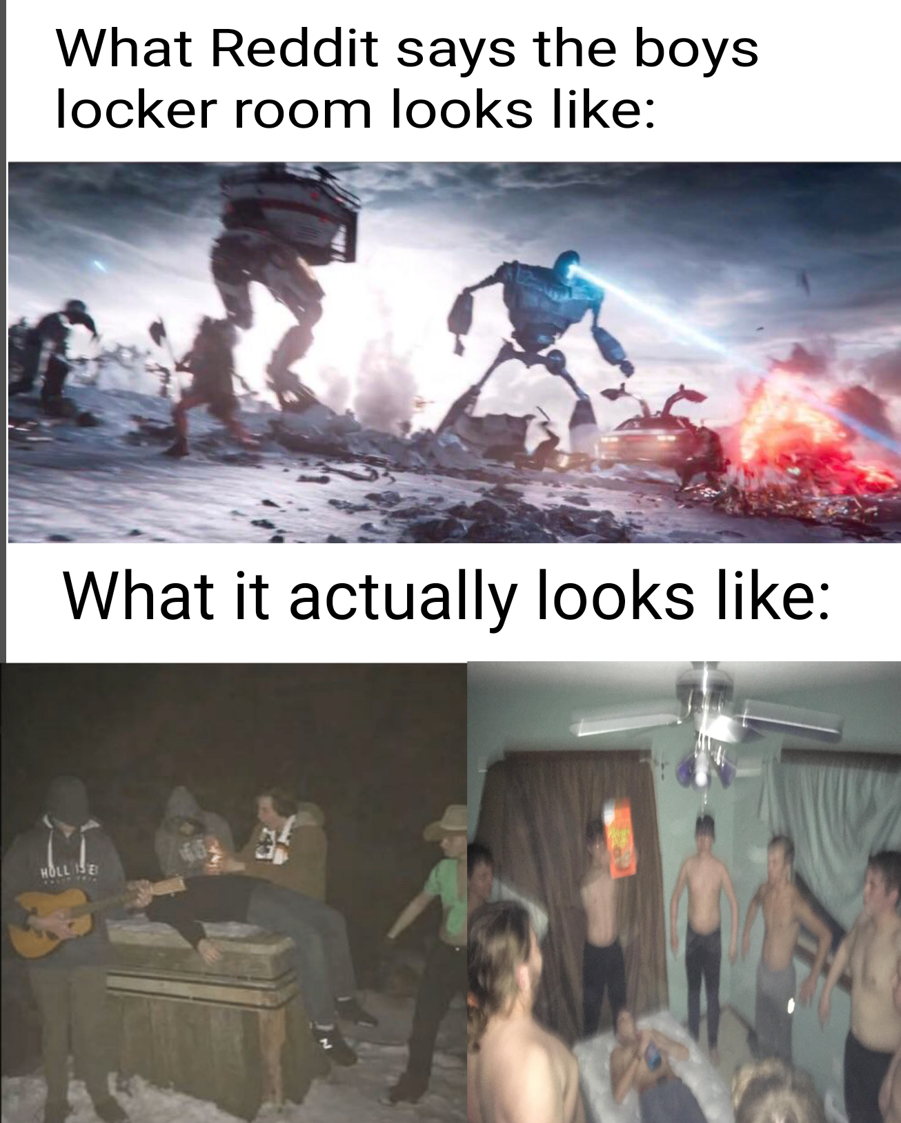 boys locker room meme - What Reddit says the boys locker room looks What it actually looks