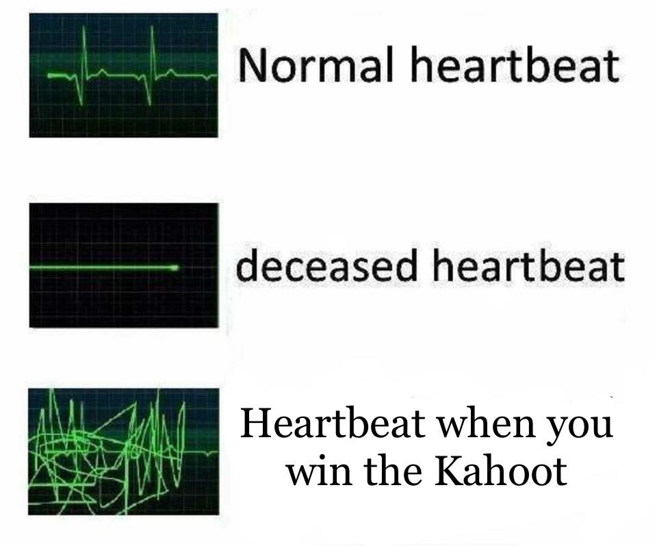 Kahoot meme - Normal heartbeat deceased heartbeat Ama Heartbeat when you win the Kahoot
