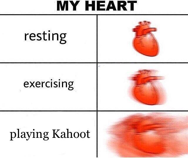 Kahoot meme - beating heart meme - My Heart resting exercising playing Kahoot