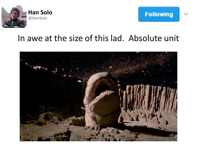 absolute units elon musk - worm from star wars - Han Solo ing In awe at the size of this lad. Absolute unit