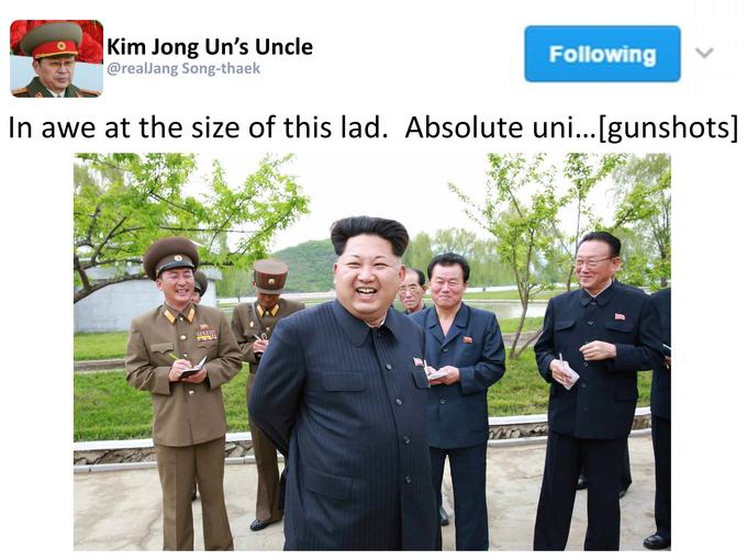 absolute units elon musk - problems with north korea - Kim Jong Un's Uncle Songthaek ing In awe at the size of this lad. Absolute uni... gunshots