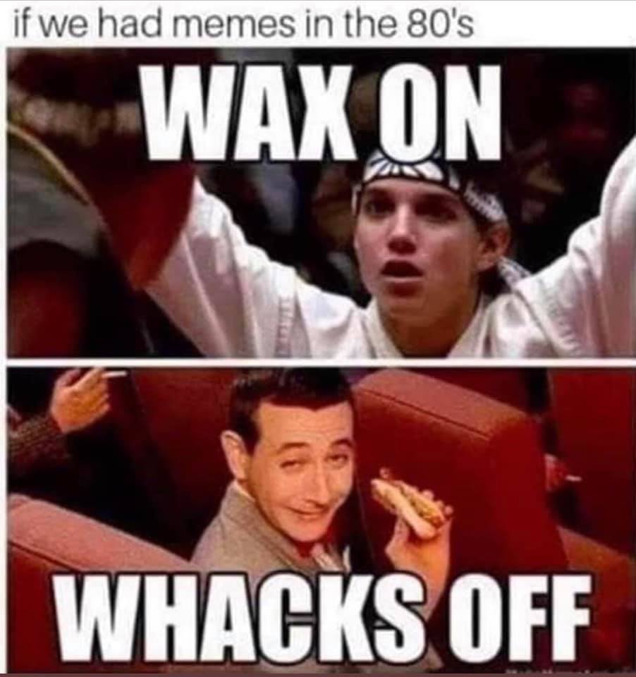 random pics - ralph macchio karate kid - if we had memes in the 80's Wax On Whacks Off