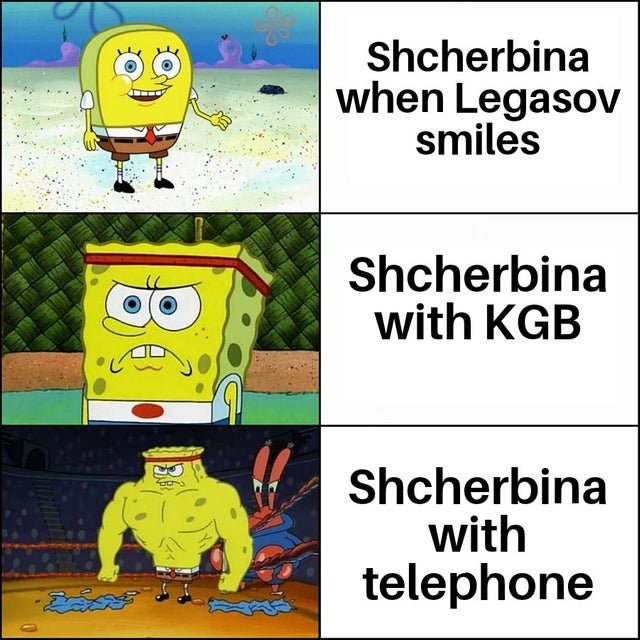 chernobyl meme about Shcherbina when Legasov smiles Shcherbina with Kgb Shcherbina with telephone