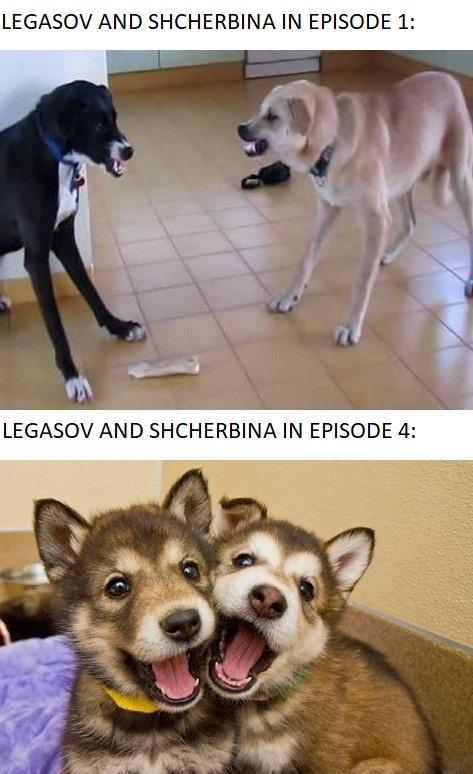 chernobyl meme about dogs being friends - Legasov And Shcherbina In Episode 1 Legasov And Shcherbina In Episode 4