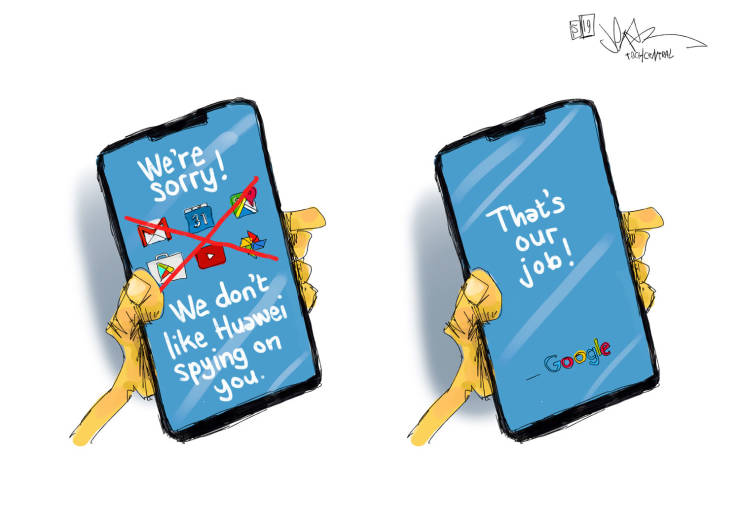 funny memes - We're Sorry! That's our. job? We don't Huawei Spying on you. Google