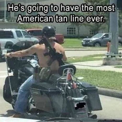 funny memes - He's going to have the most American tan line ever.