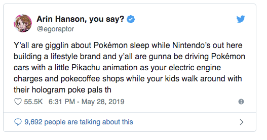 Pokemon Sleep meme - black panther tweets - Arin Hanson, you say? Y'all are gigglin about Pokmon sleep while Nintendo's out here building a lifestyle brand and y'all are gunna be driving Pokmon cars with a little Pikachu animation as your electric engine 