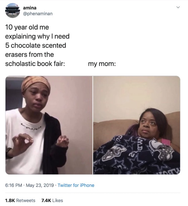 Me Explaining meme - amina 10 year old me explaining why I need 5 chocolate scented erasers from the scholastic book fair my mom . Twitter for iPhone
