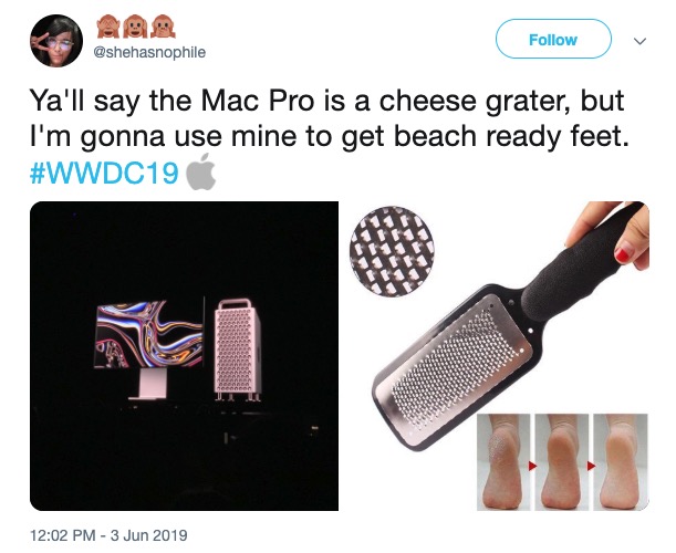 Mac Pro Cheese Grater memes - communication - Ya'll say the Mac Pro is a cheese grater, but I'm gonna use mine to get beach ready feet.