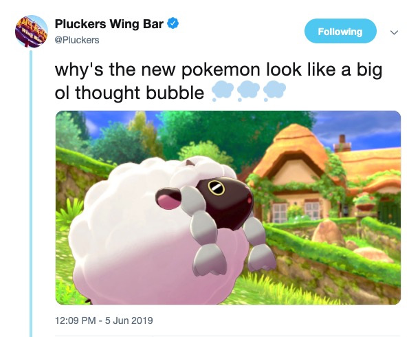 Pokemon Sword and Shield memes - grass - Pluckers Wing Bar ing why's the new pokemon look a big ol thought bubble