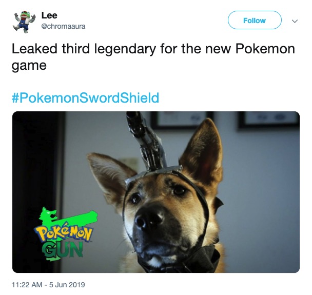Pokemon Sword and Shield memes - dogs with gun - Lee Leaked third legendary for the new Pokemon game SwordShield Pokemon Gun