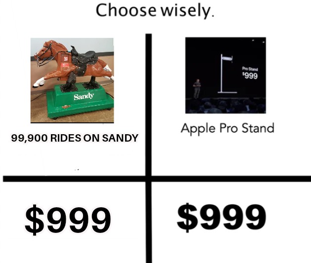 apple pro stand memes - multimedia - Choose wisely. Pro Stand $999 Sandy Apple Pro Stand 99,900 Rides On Sandy $999 $999
