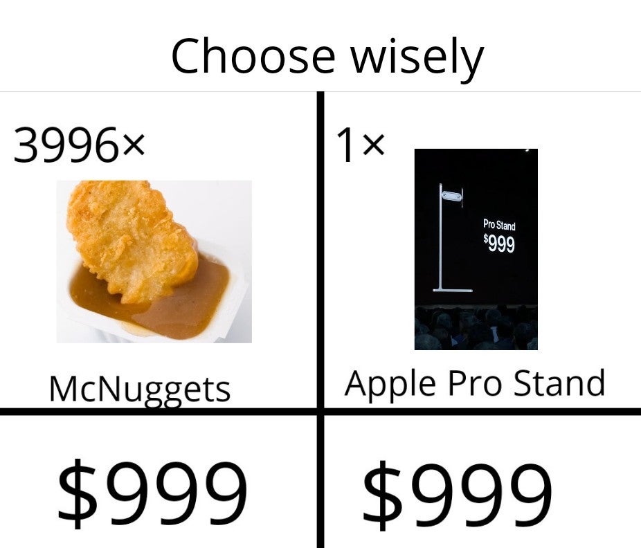 apple pro stand memes - Choose wisely 3996x Pro Stand $999 McNuggets Apple Pro Stand $999 $999