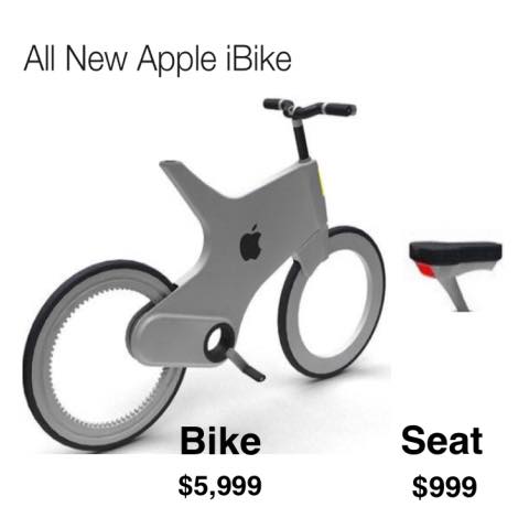 Apple Pro Stand meme that shows a bike for $5999 and a seat for $999 with the text 'All new apple iBike'