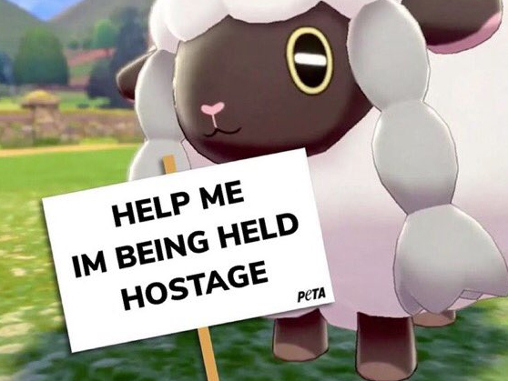 wooloo memes about Pokémon Sword and Shield - Help Me Im Being Held Hostage Peta