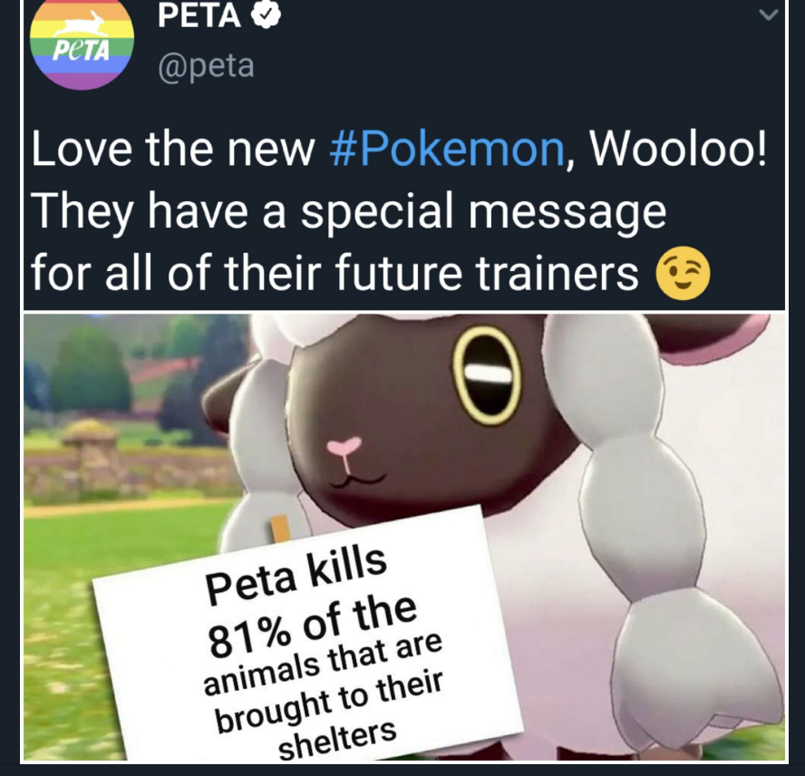 wooloo memes about photo caption - Peta Peta Love the new , Wooloo! They have a special message for all of their future trainers Peta kills 81% of the animals that are brought to their shelters