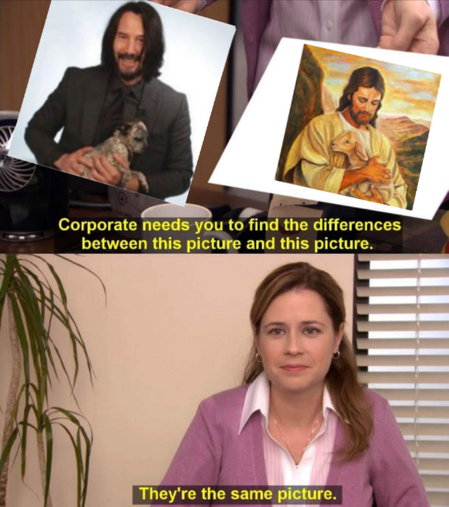 wholesome Keanu Reeves is Jesus office meme