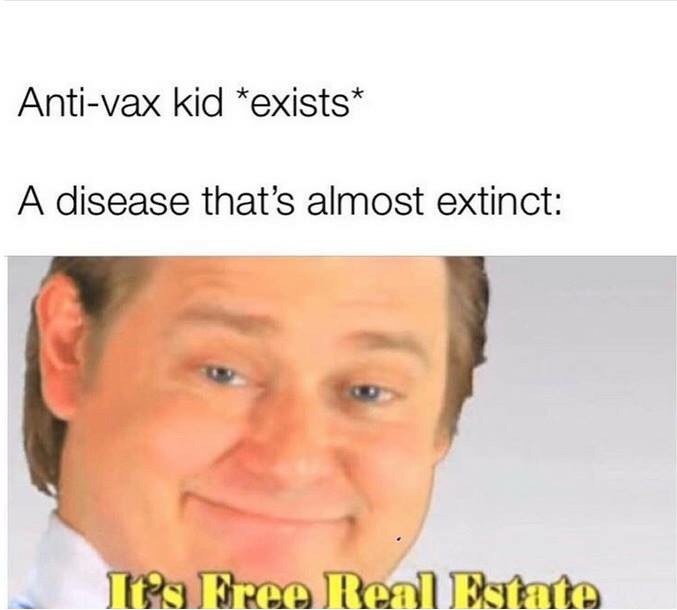 anti-vaxx memes that say, history memes - Antivax kid exists A disease that's almost extinct Its Free Real Estate