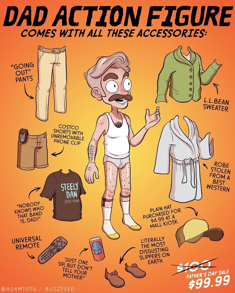 meme Father's day meme about happy father's day funny - Dad Action Figure Comes With All These Accessories