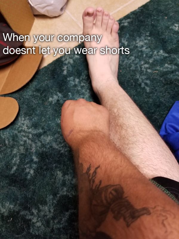 work memes - human leg - When your company doesnt let you wear shorts