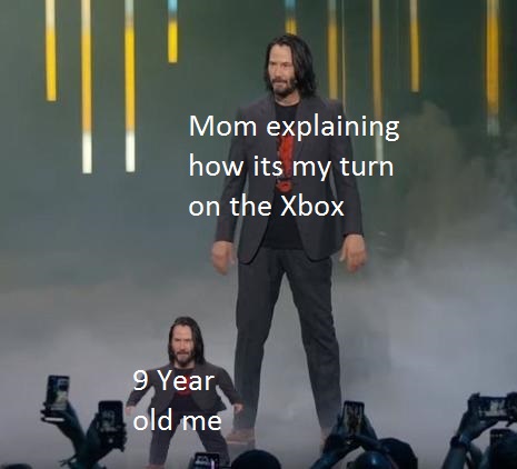 Mini Keanu Reeves - album cover - Mom explaining how its my turn on the Xbox 9 Year old me