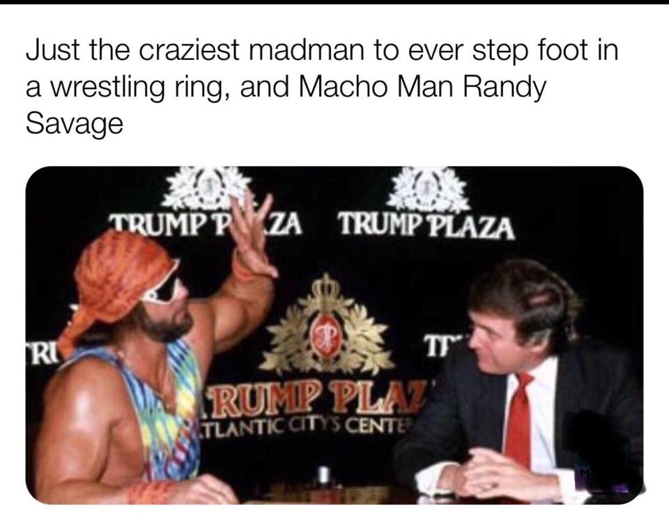 Trump memes - muscle - Just the craziest madman to ever step foot in a wrestling ring, and Macho Man Randy Savage Trump Pvza Trump Plaza Tt Rump Pl. Tlantic City Cente