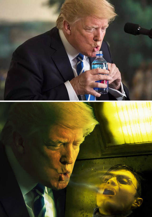 trump drinking water photoshop