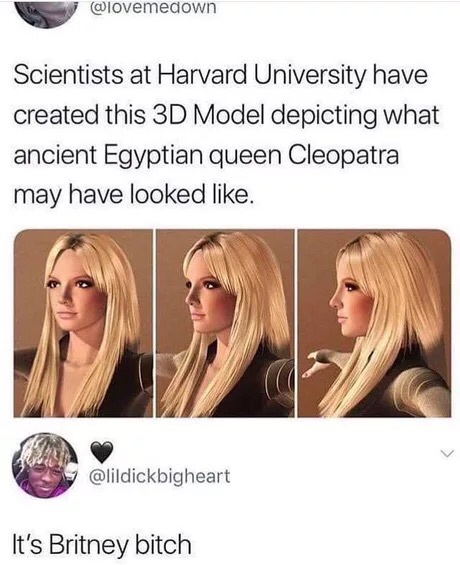 funny picture - cleopatra britney bitch - Scientists at Harvard University have created this 3D Model depicting what ancient Egyptian queen Cleopatra may have looked . It's Britney bitch