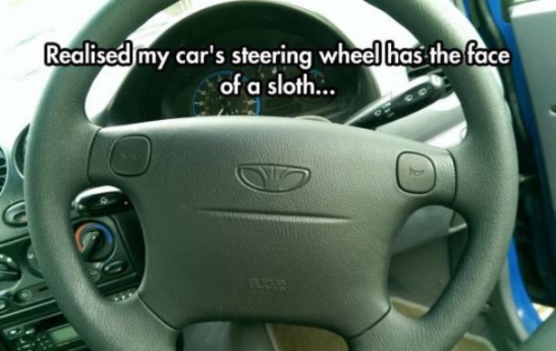 Unbelievable funny pics - sloth funny faces Realised my car's steering wheel has the face of a sloth...