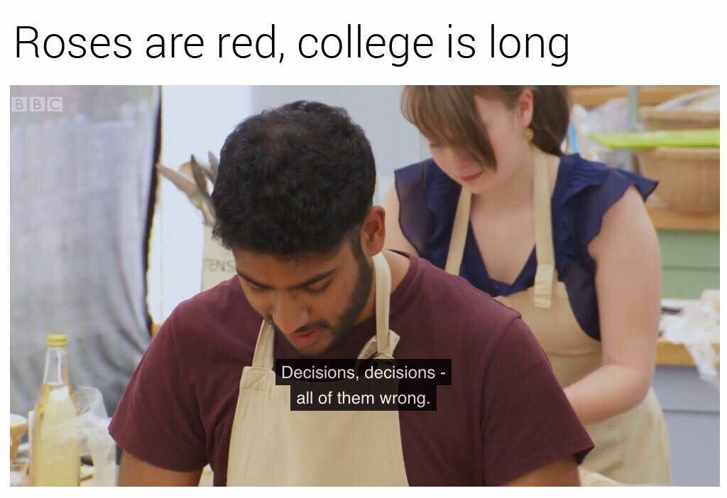 college meme - Roses are red, college is long Bbc Decisions, decisions all of them wrong.