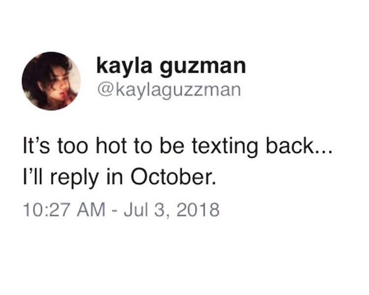 summer meme human behavior - kayla guzman It's too hot to be texting back... I'll in October.