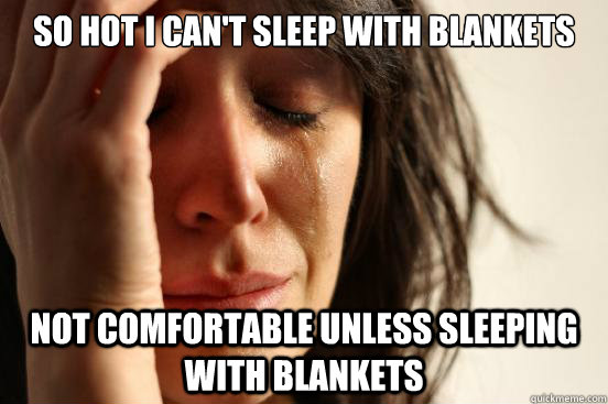 summer meme first world problems meme - So Hot I Can'T Sleep With Blankets Not Comfortable Unless Sleeping With Blankets