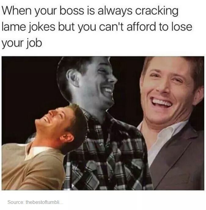 work meme - your boss makes a joke meme - When your boss is always cracking lame jokes but you can't afford to lose your job Source thebestoftumbli..