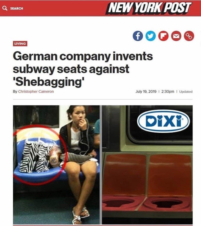 meme - muscle - Q Search New York Post Living German company invents subway seats against 'Shebagging' By Christopher Cameron pm | Updated Dixi