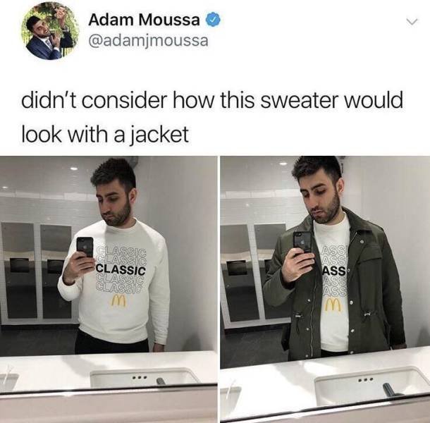 t shirt - Adam Moussa didn't consider how this sweater would look with a jacket Classic Class Classic Ass Asc Ass