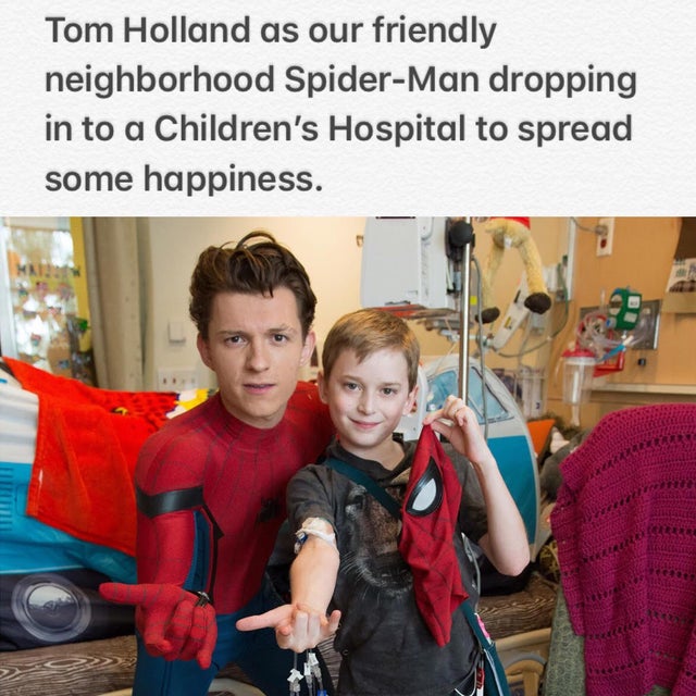 tom holland visits children's hospital - Tom Holland as our friendly neighborhood SpiderMan dropping in to a Children's Hospital to spread some happiness.