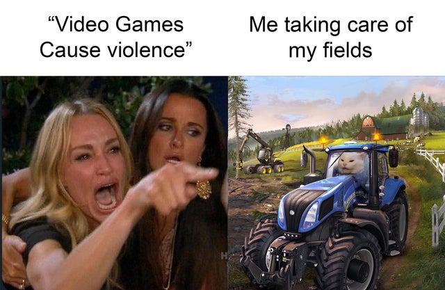 video game violence - woman yelling at cat meme - Me taking care of my fields