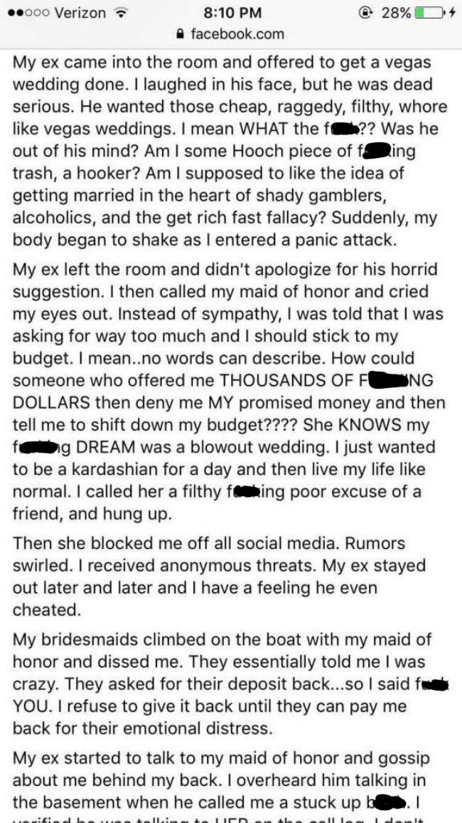 thatrs it wedding shaming - .000 Verizon @ 28%O 4 facebook.com My ex came into the room and offered to get a vegas wedding done. I laughed in his face, but he was dead serious. He wanted those cheap, raggedy, filthy, whore vegas weddings. I mean What the 